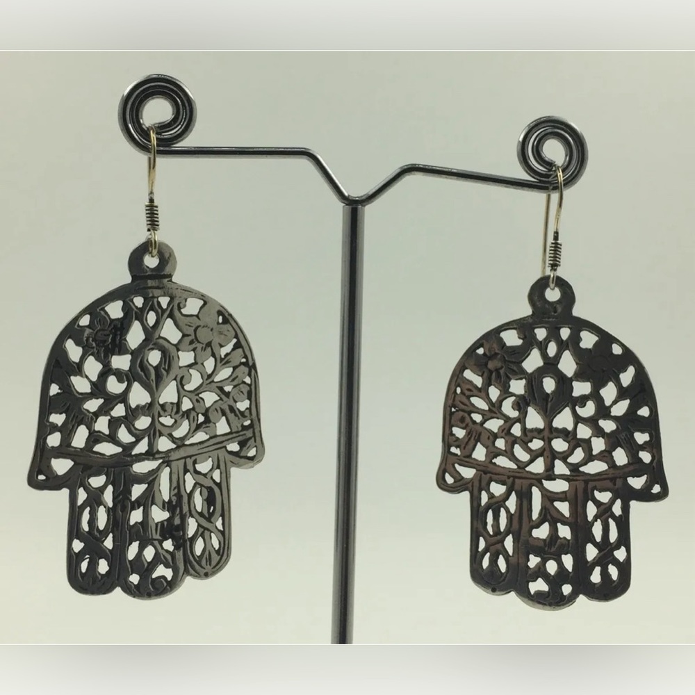 Morrocan Sterling Silver Oversized Hamsa Earrings